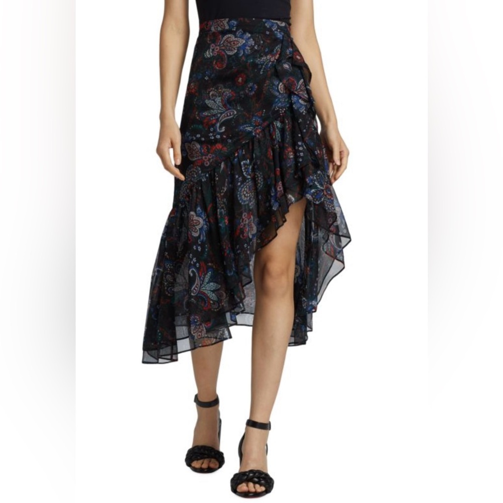 NWT Veronica Beard Tiare Silk Ruffed High-Low Skirt
